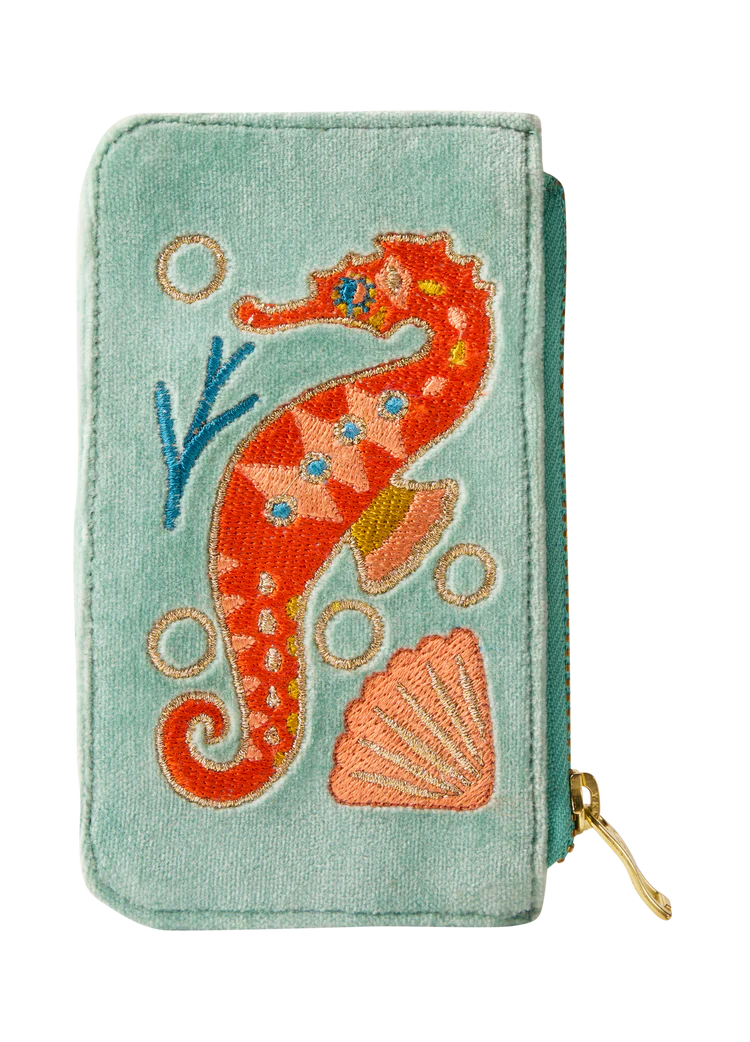 VELVET CARD HOLDER - SPARKLING SEAHORSE - AQUA
