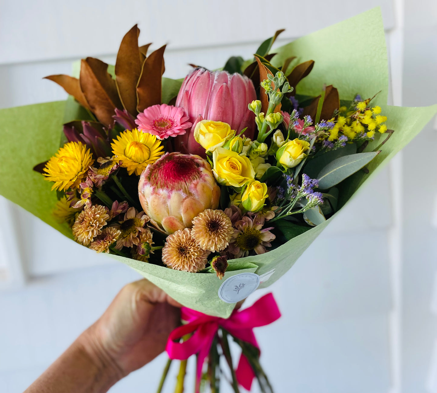 Mixed posy ; A mixed bouquet of locally grown flowers and foliage