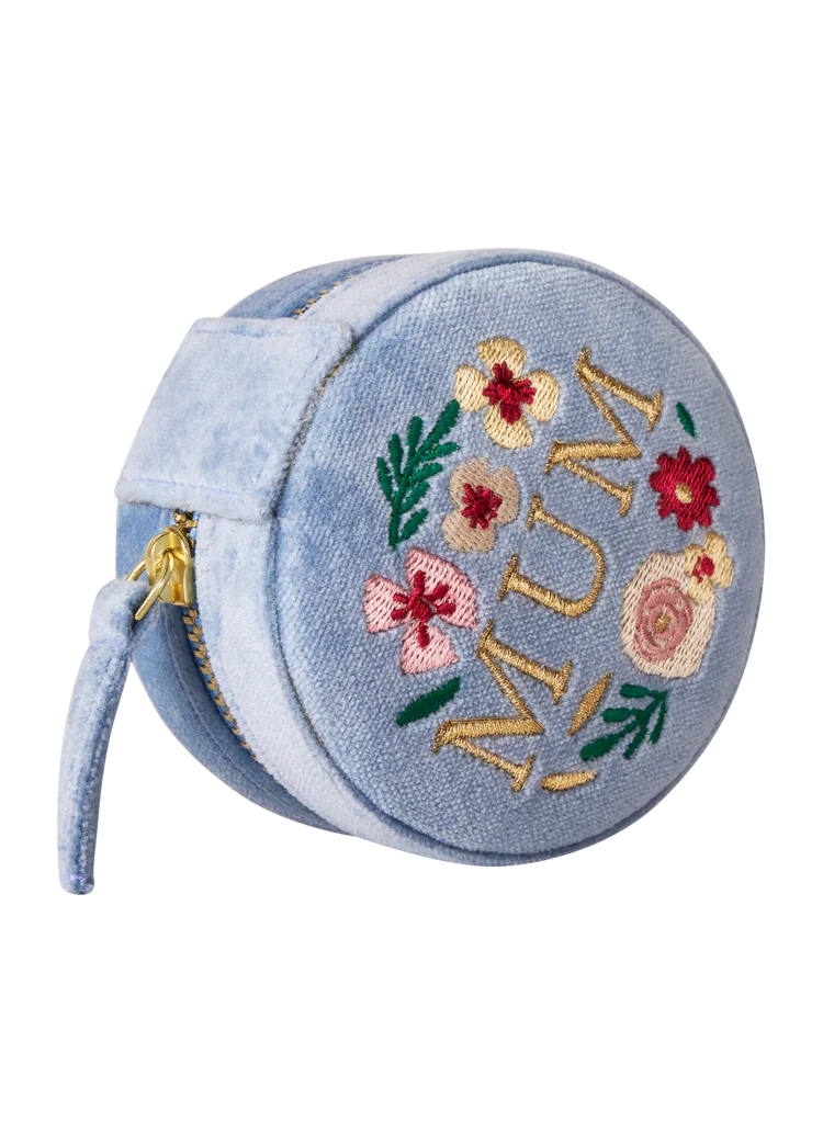 ROUND VELVET JEWELLERY BOX - LOVELY MUM - DENIM