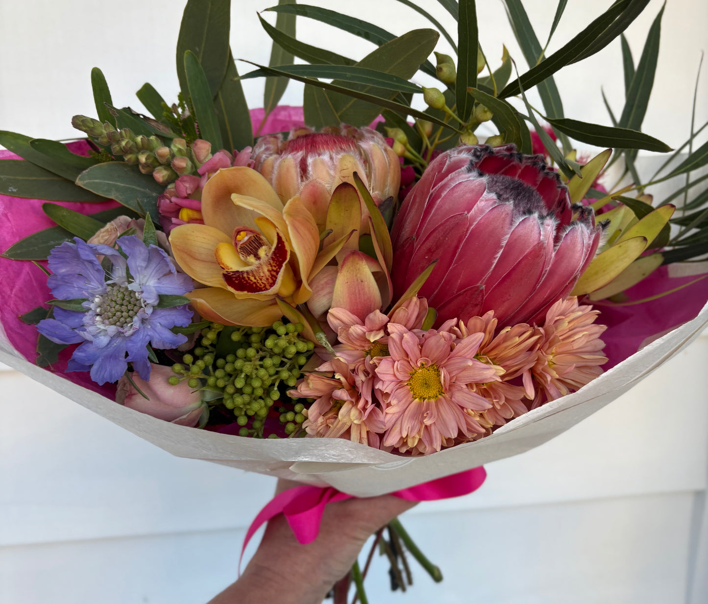 Mixed posy ; A mixed bouquet of locally grown flowers and foliage