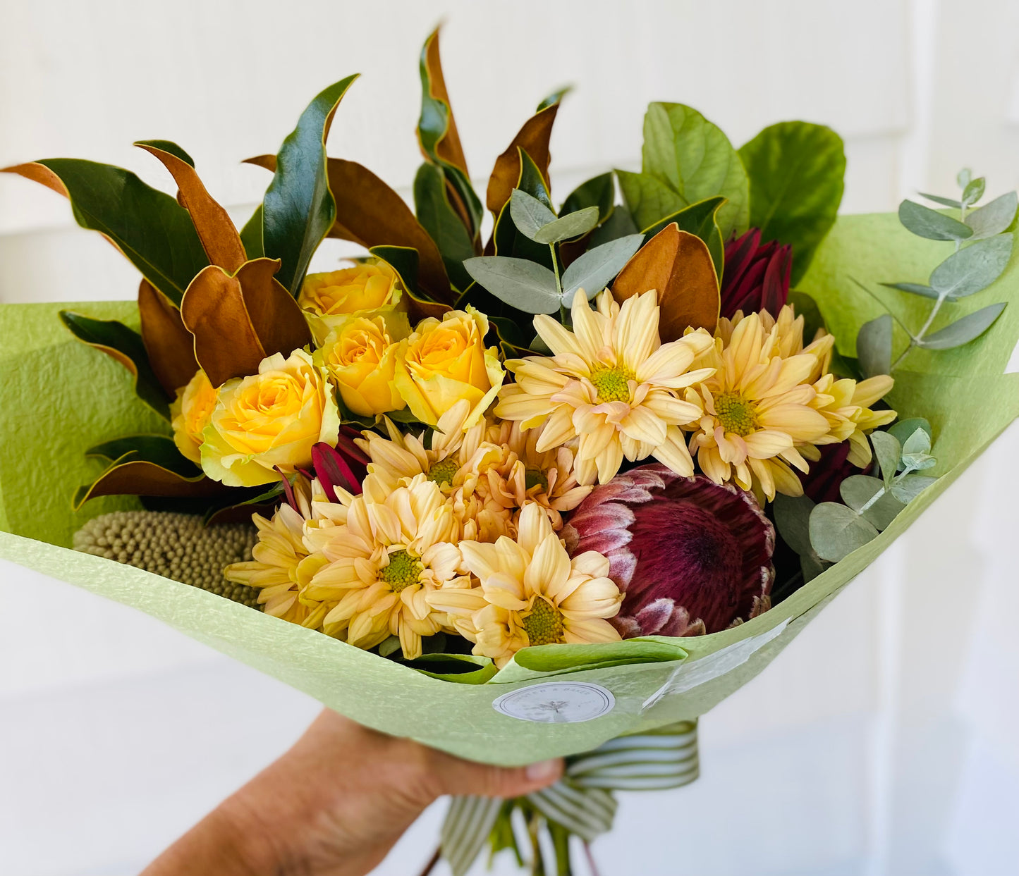 Mixed posy ; A mixed bouquet of locally grown flowers and foliage