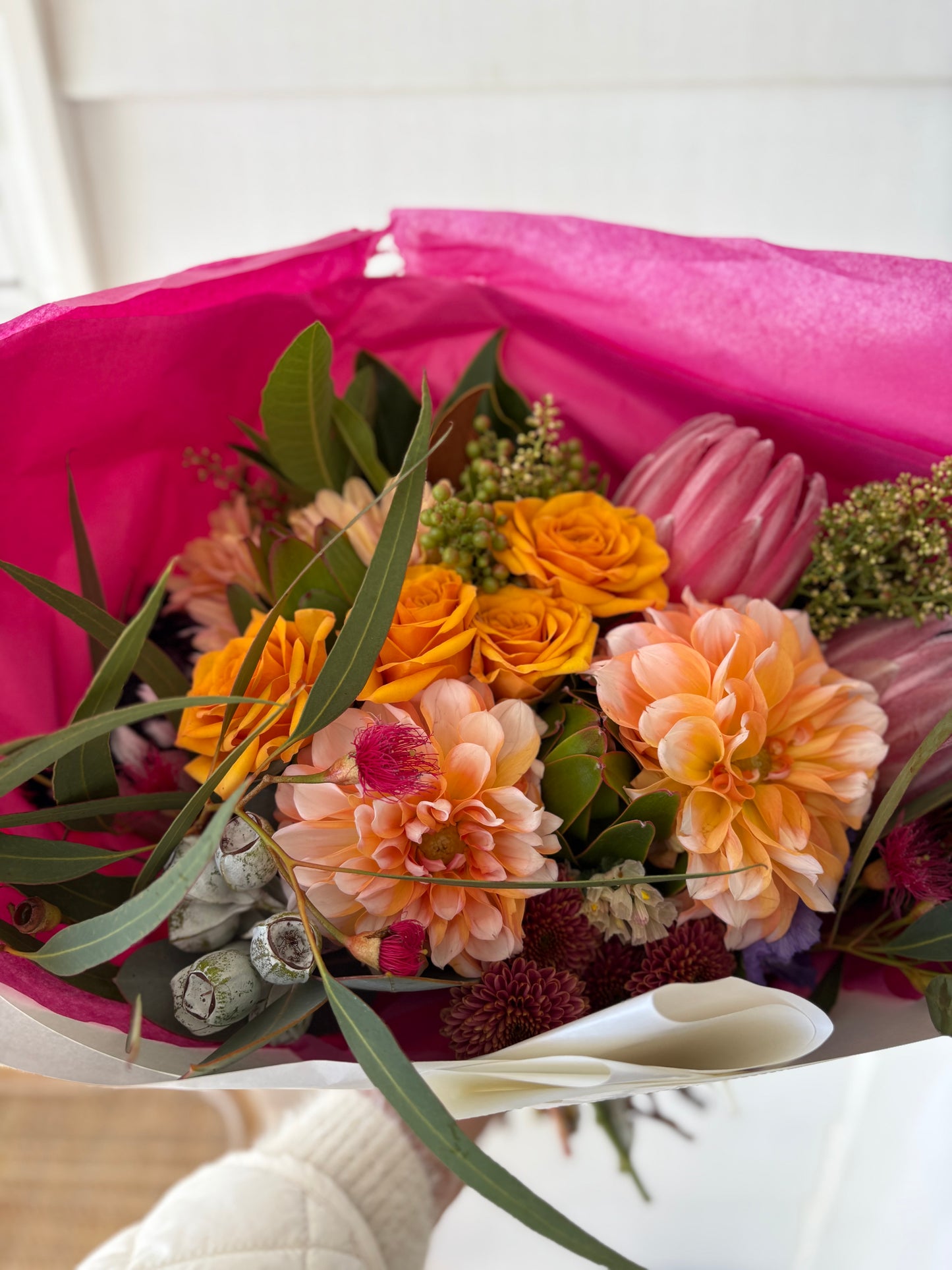 Mixed posy ; A mixed bouquet of locally grown flowers and foliage