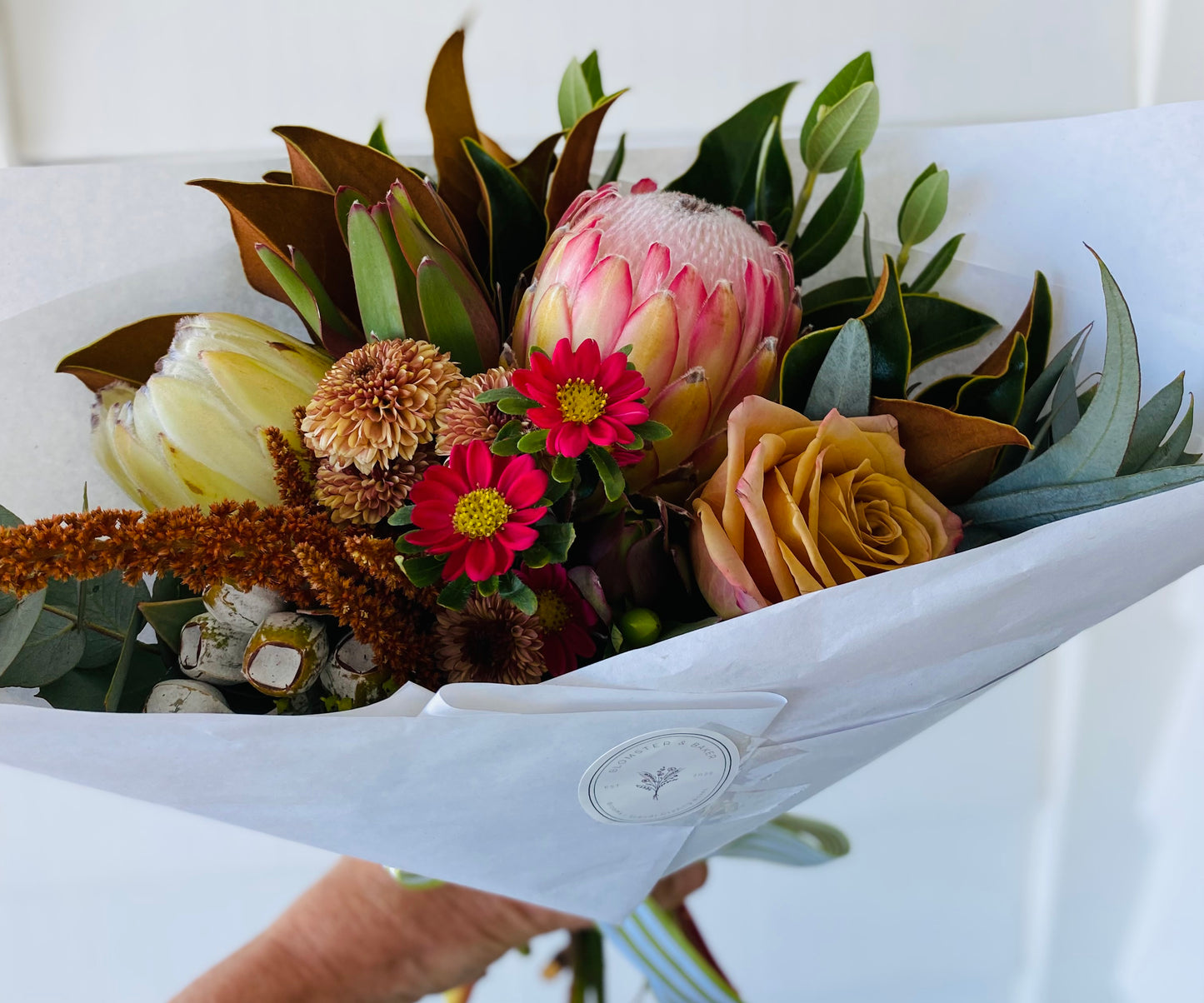 Mixed posy ; A mixed bouquet of locally grown flowers and foliage
