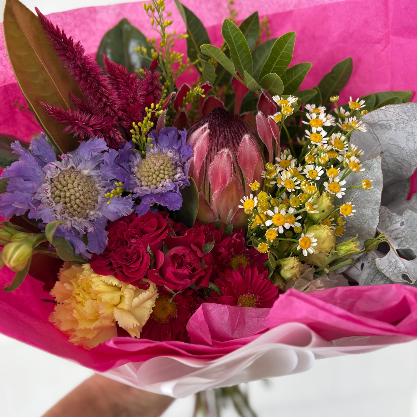 Mixed posy ; A mixed bouquet of locally grown flowers and foliage