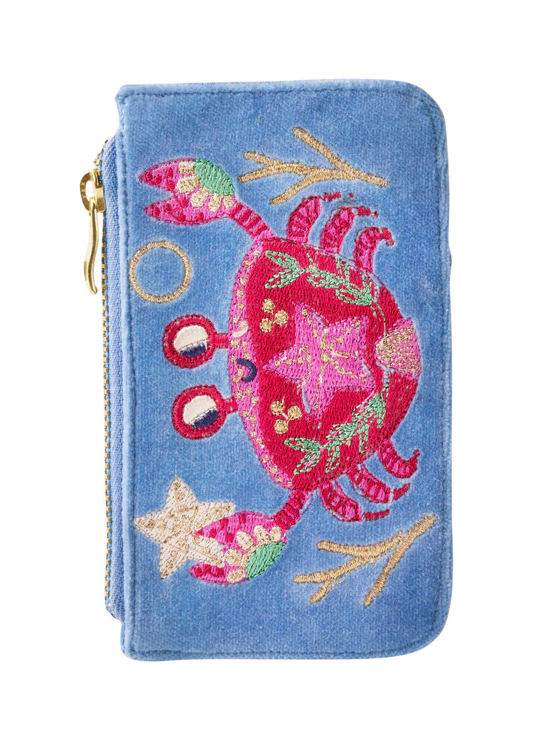 VELVET CARD HOLDER - SEAFARING CRAB - CORNFLOWER