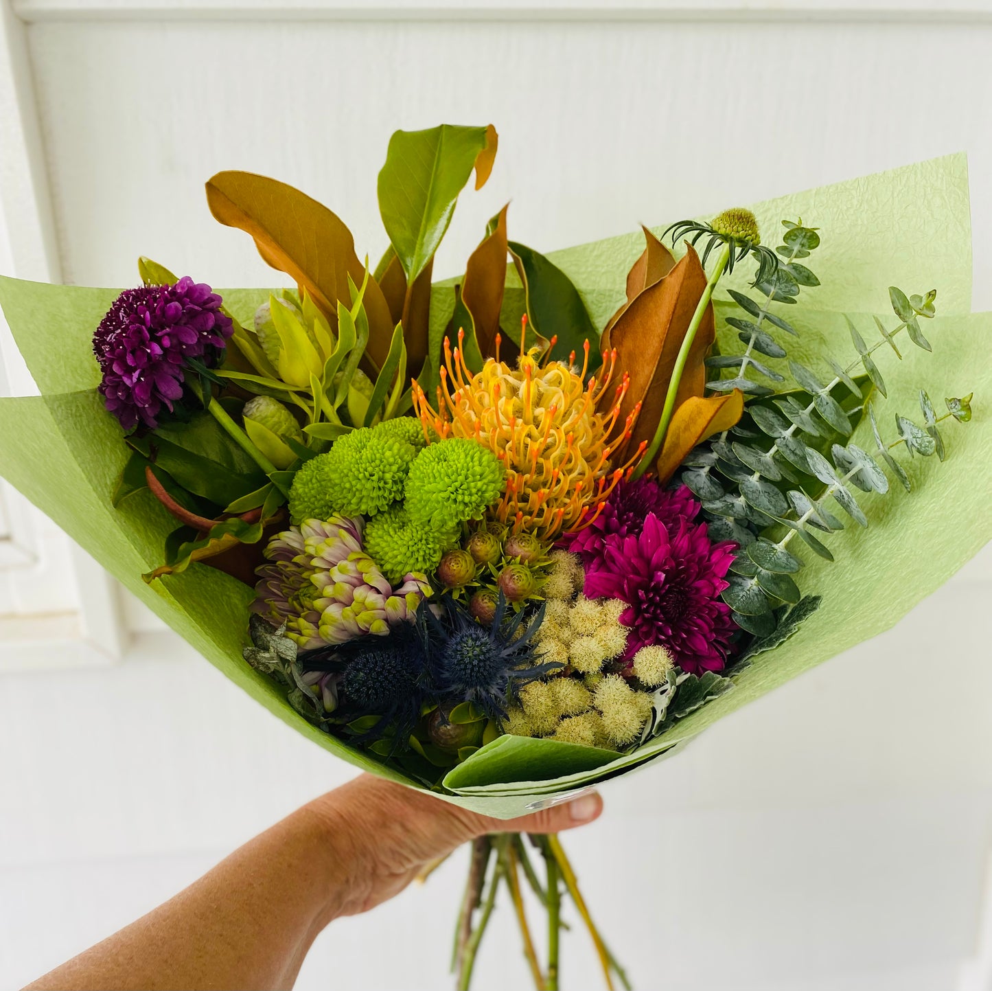 Mixed posy ; A mixed bouquet of locally grown flowers and foliage