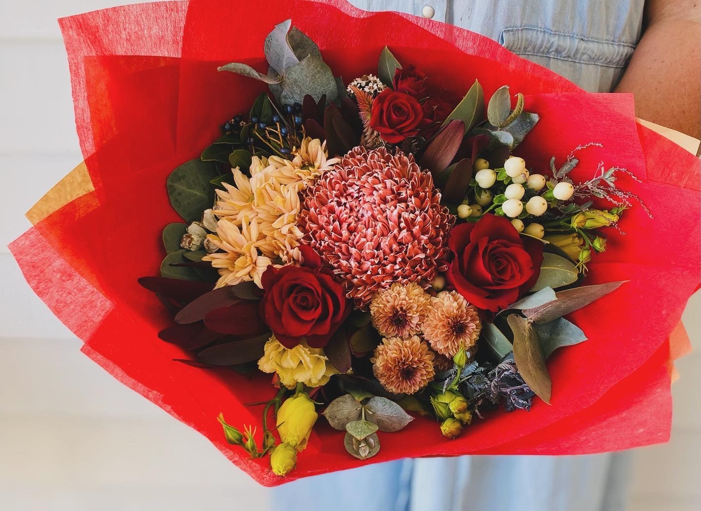 Valentine Special ; A large mixed bouquet of locally grown flowers and foliage