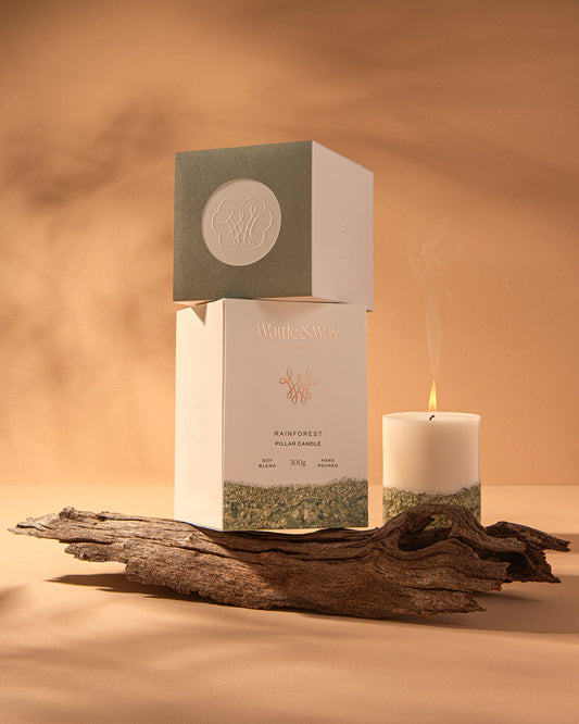 Rainforest Pillar Candle - Small. Scent Lychee & peony