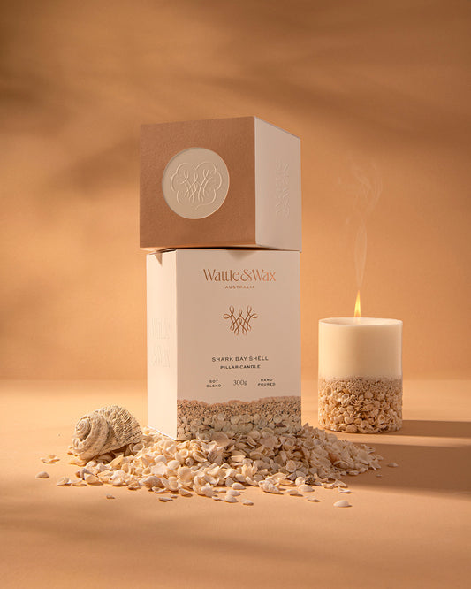 Shark Bay Shell Pillar Candle - Small. Scent Australian native Floral