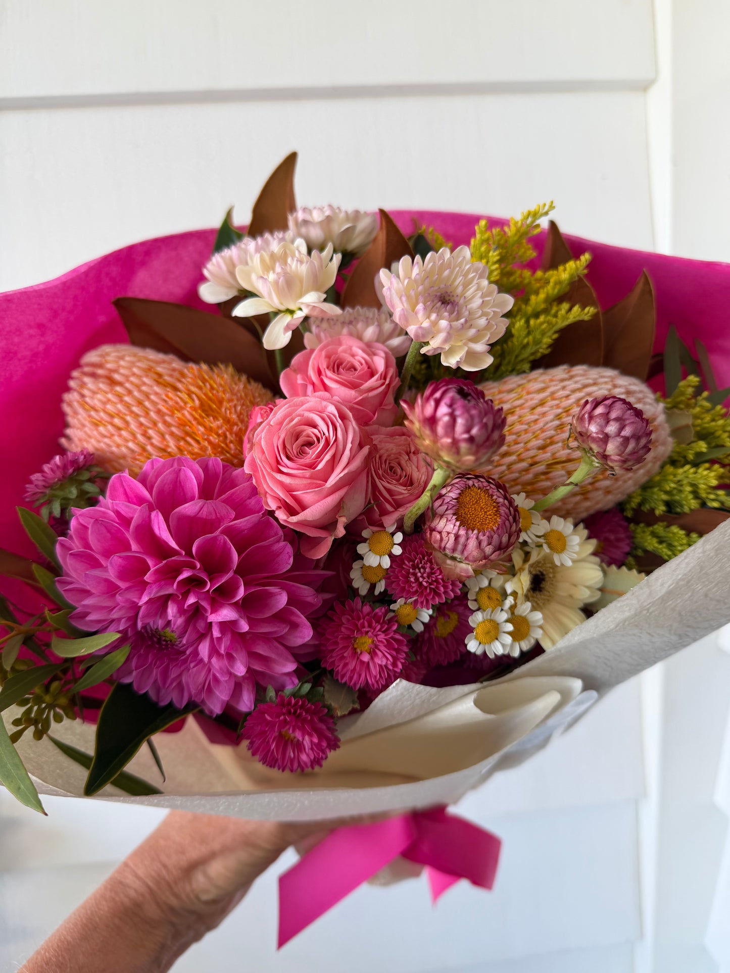 Mixed posy ; A mixed bouquet of locally grown flowers and foliage