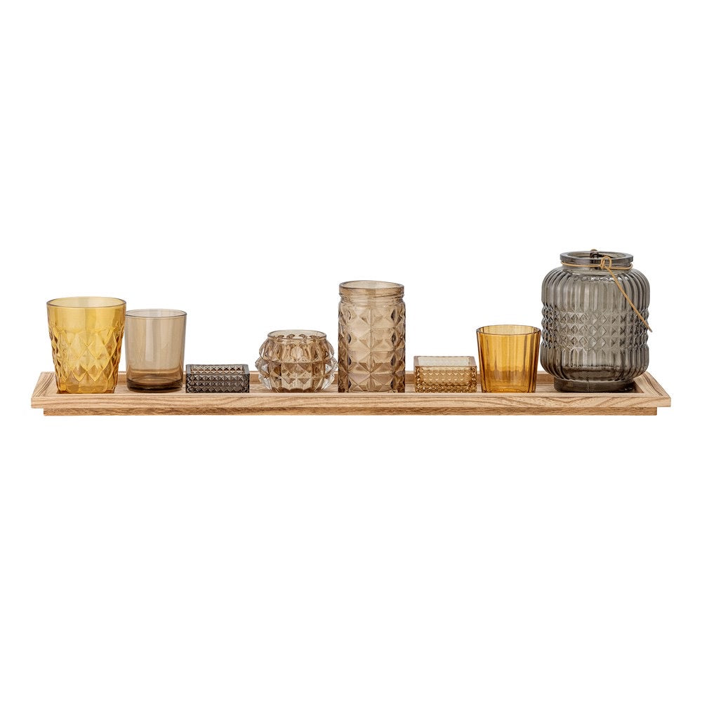 BLOOMINGVILLE - SANGA Set of 8 glass votives w/Wood Tray